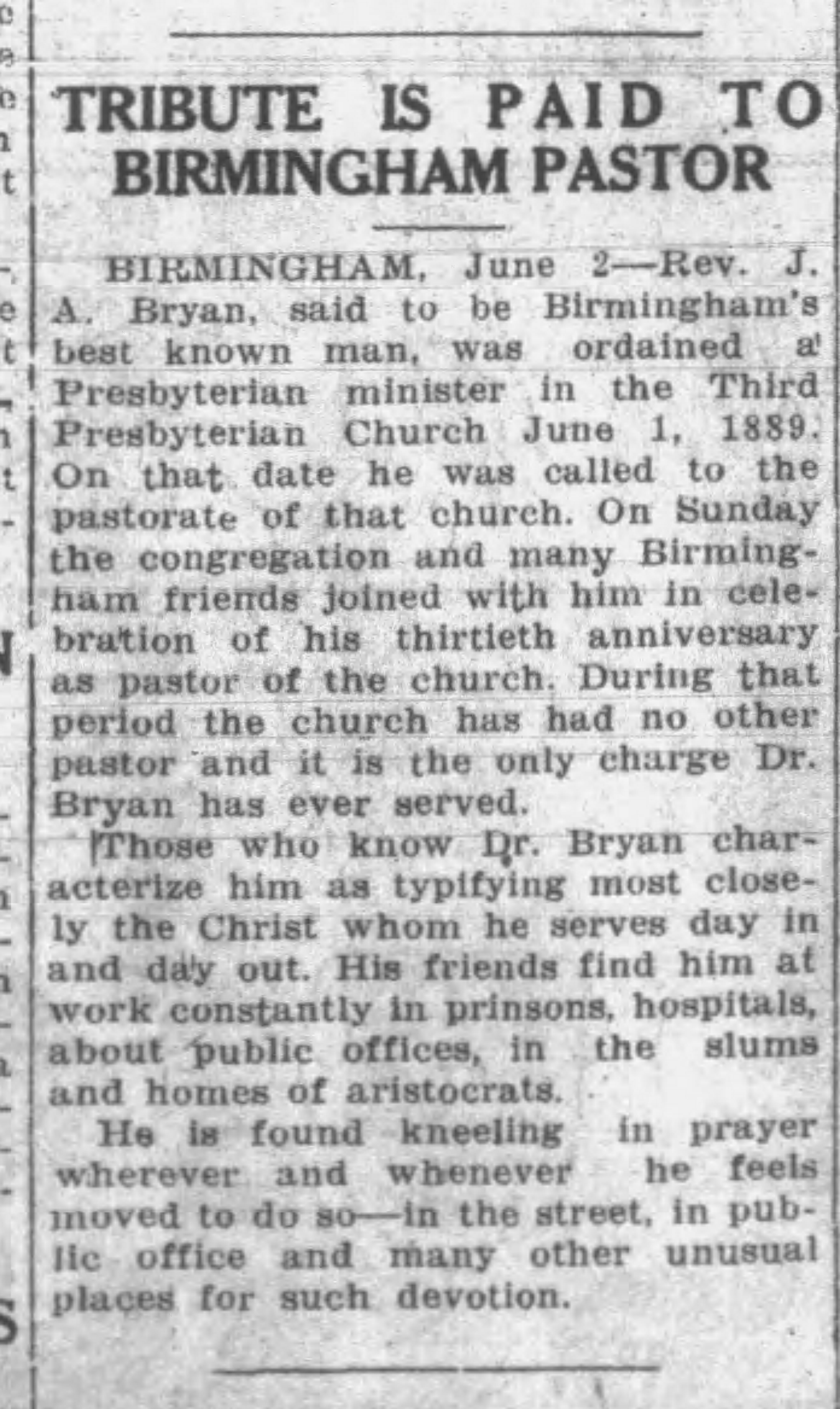 Tribute Paid Birmingham Pastor